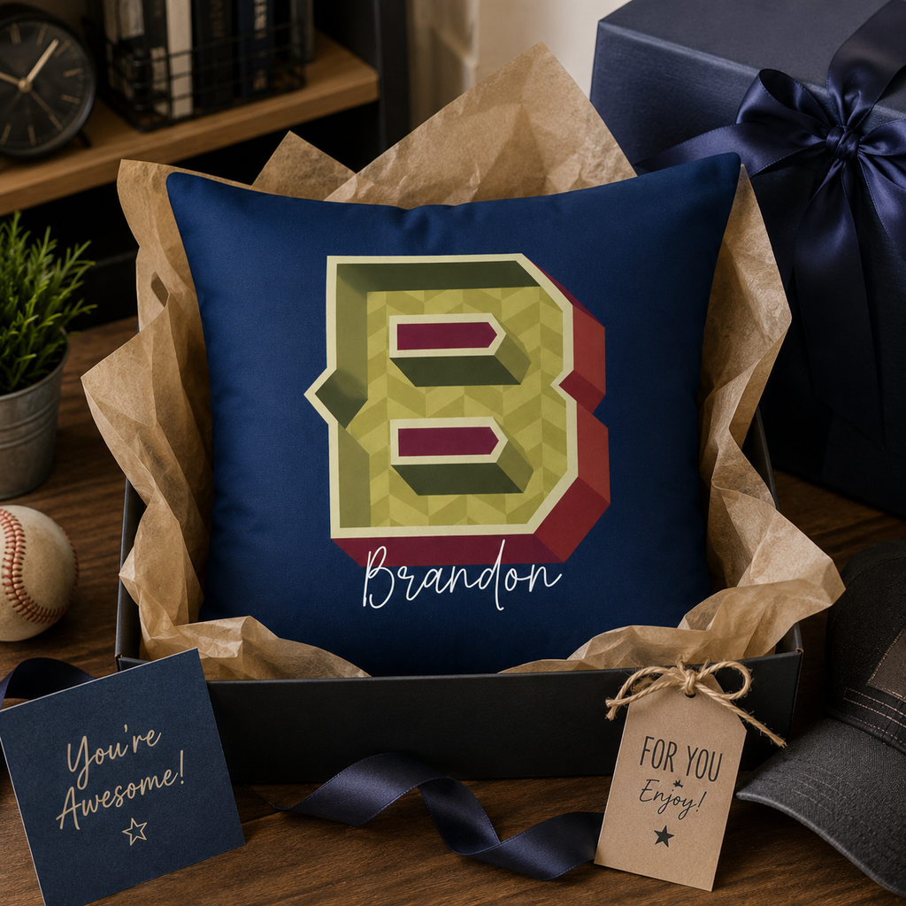 Personalized Initial B Pillow for Him - Custom Name Home Decor