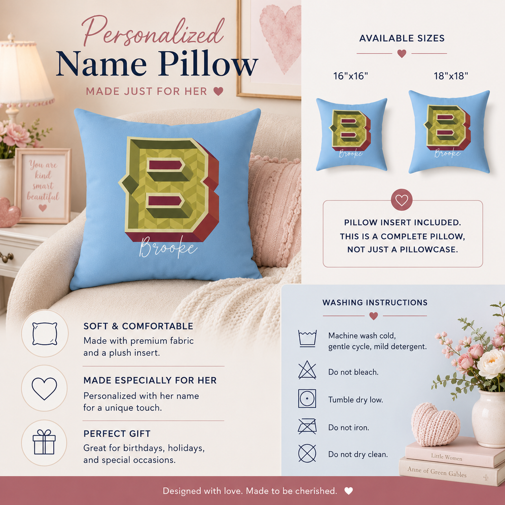 Personalized Initial B Pillow for Her - Custom Name Home Decor