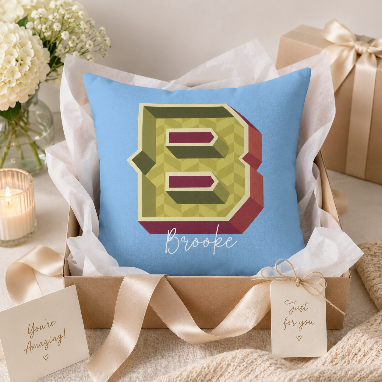 Personalized Initial B Pillow for Her - Custom Name Home Decor