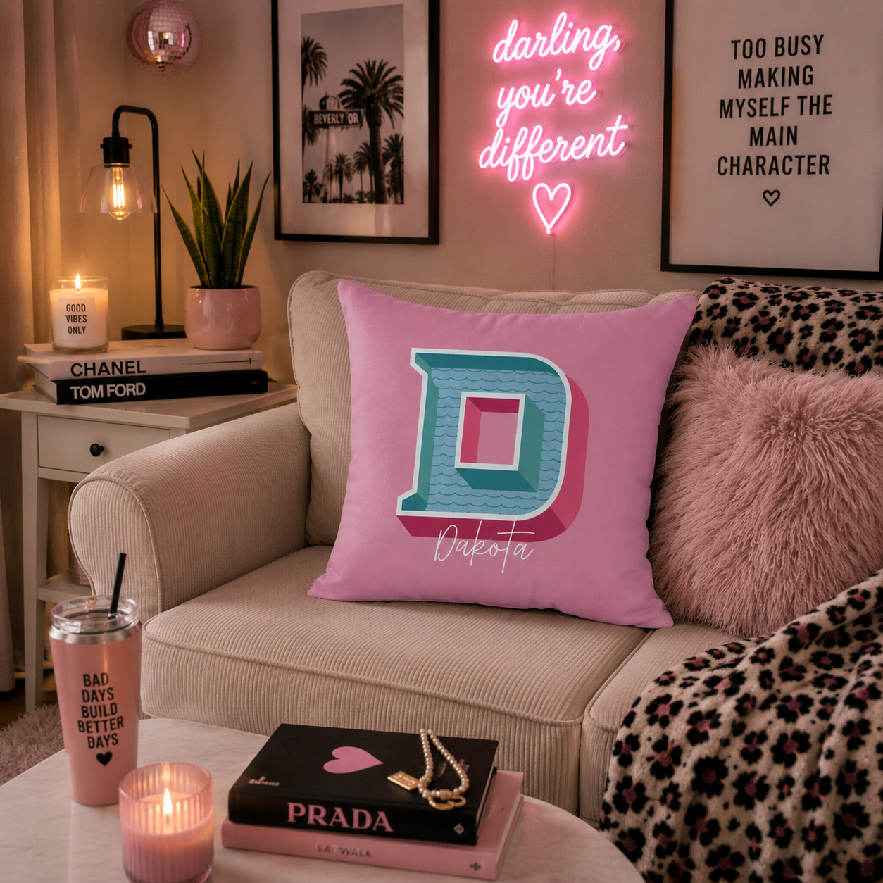 Personalized Initial D Pillow for Her - Custom Name Home Decor