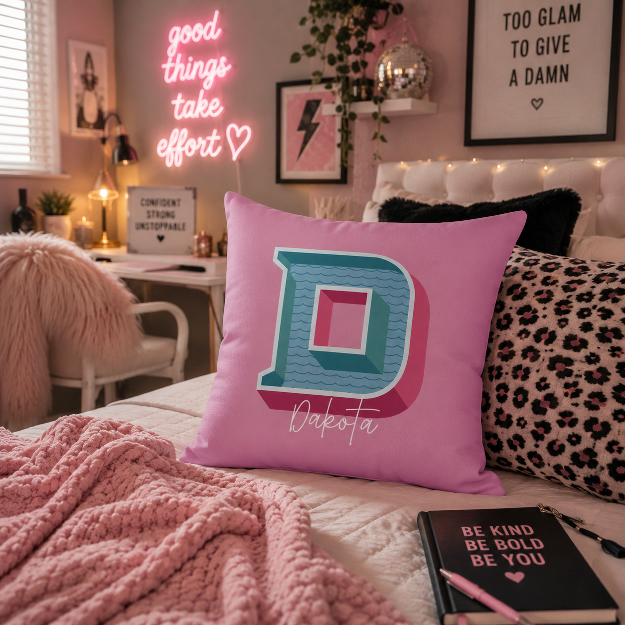 Personalized Initial D Pillow for Her - Custom Name Home Decor