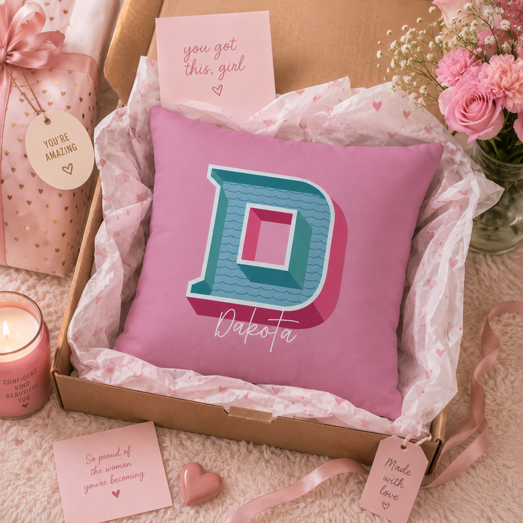 Personalized Initial D Pillow for Her - Custom Name Home Decor