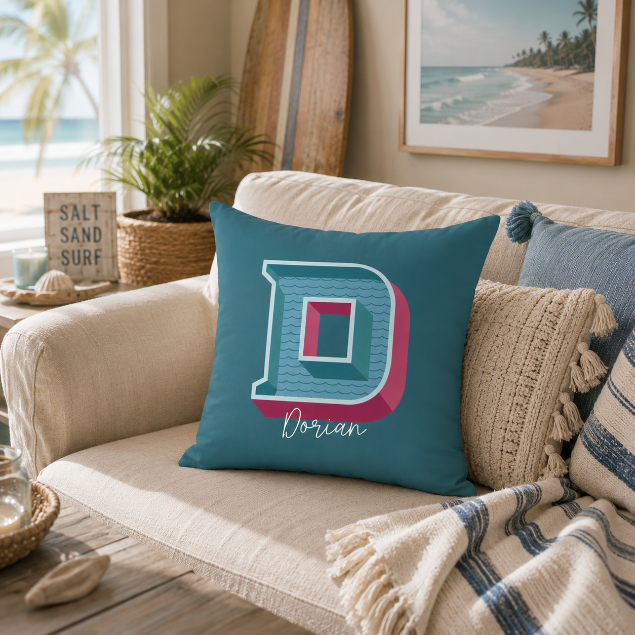 Personalized Initial D Pillow for Him - Custom Name Home Decor