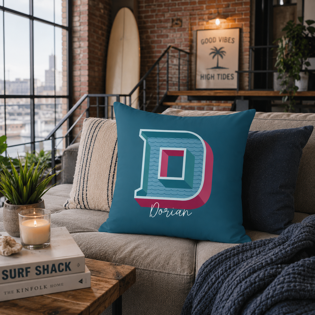 Personalized Initial D Pillow for Him - Custom Name Home Decor