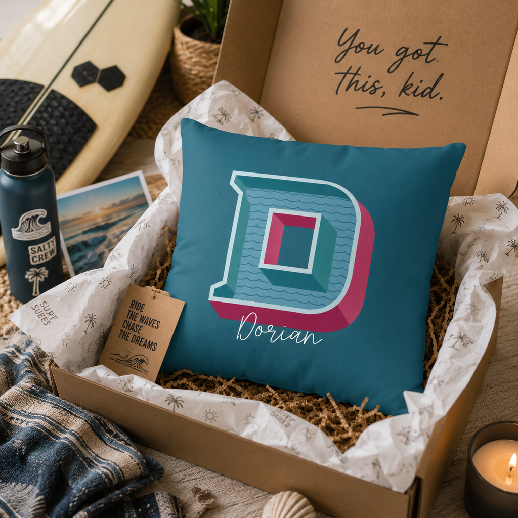 Personalized Initial D Pillow for Him - Custom Name Home Decor