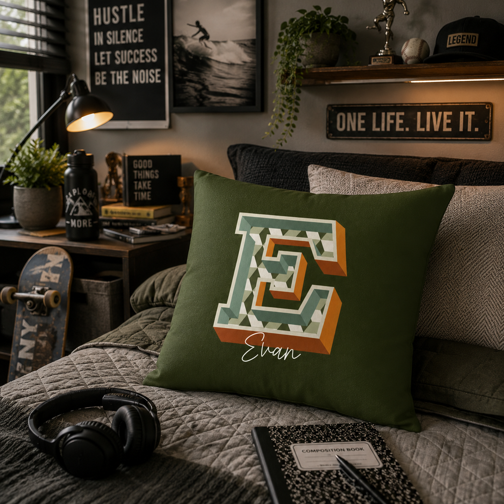 Personalized Initial E Pillow for Him - Custom Name Home Decor