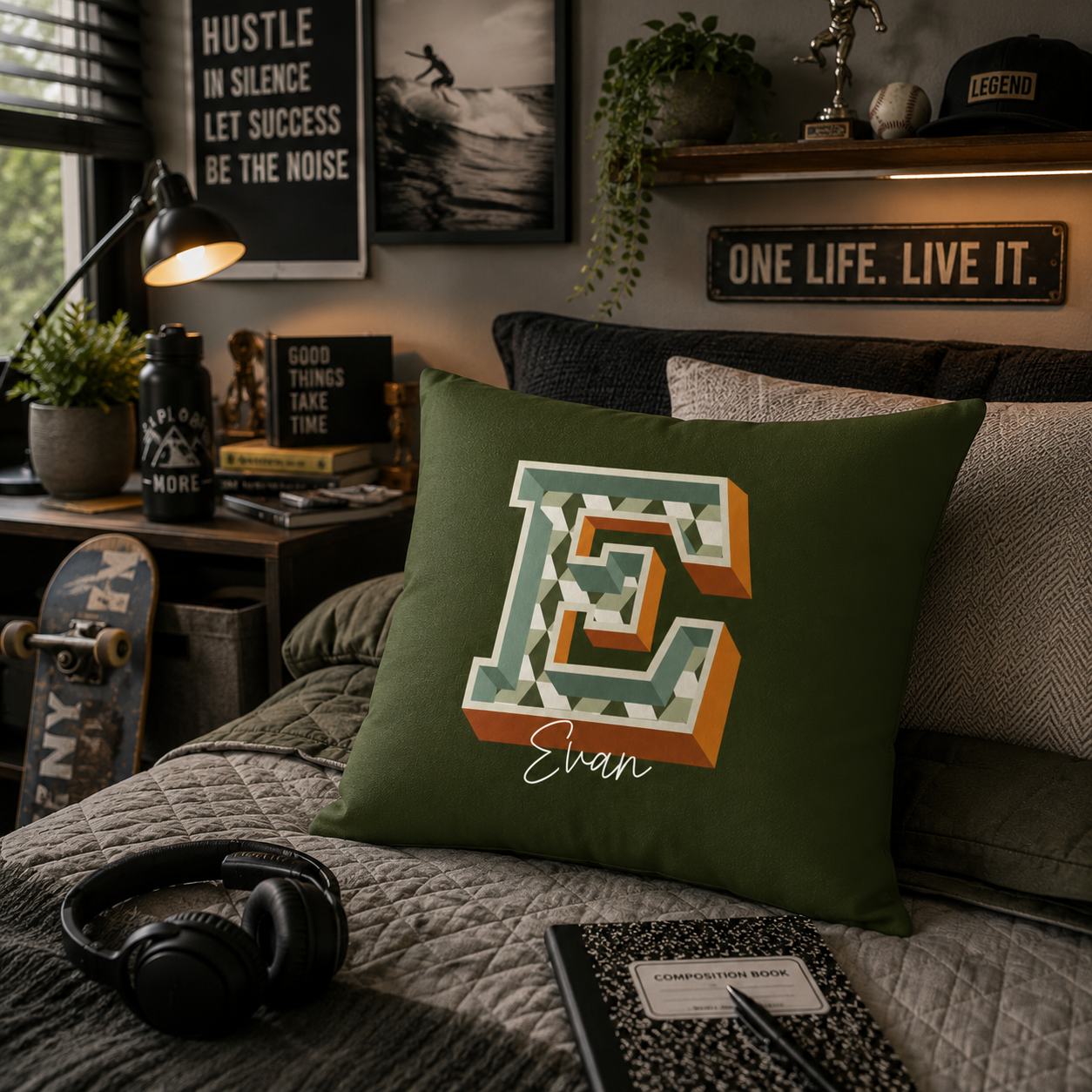 Personalized Initial E Pillow for Him - Custom Name Home Decor