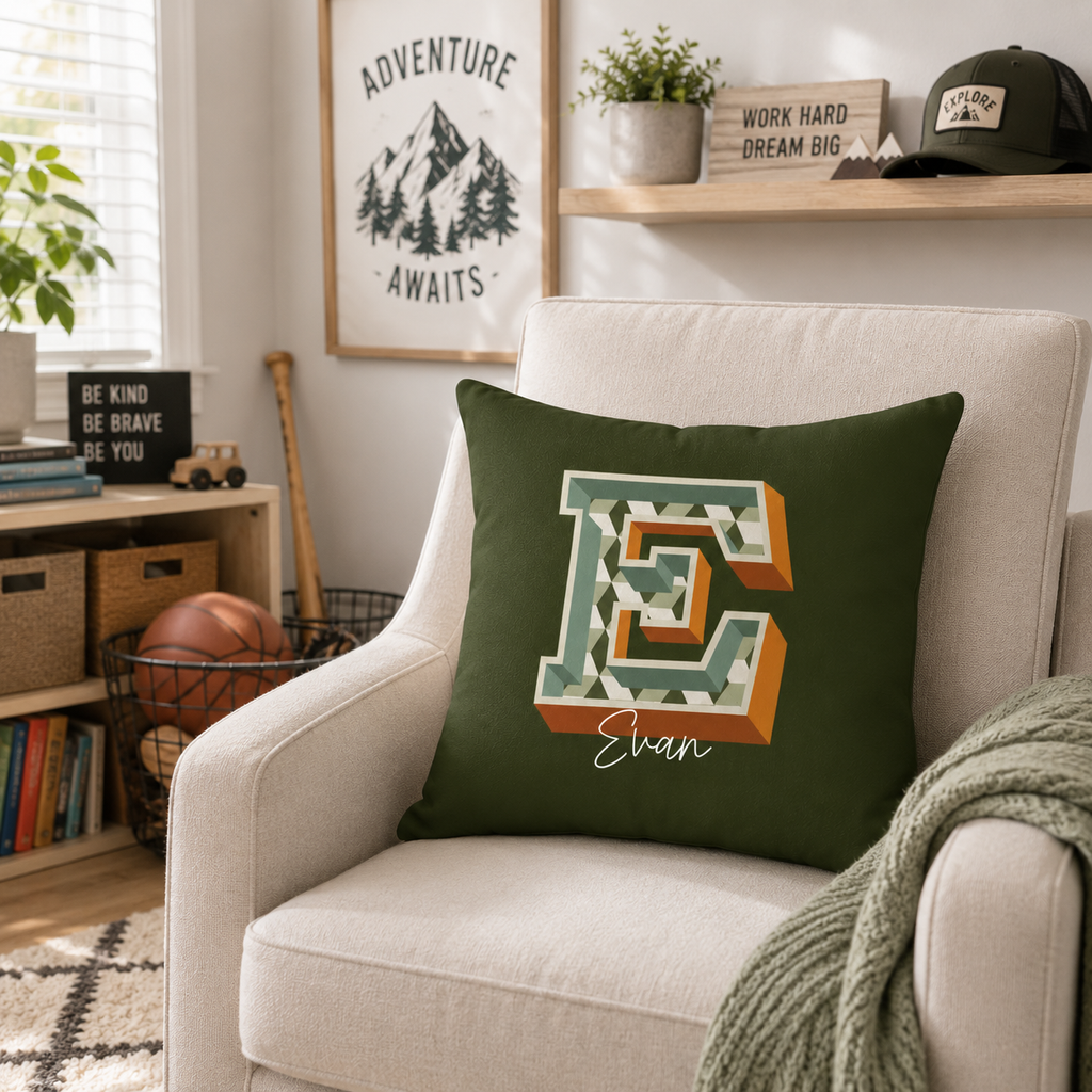 Personalized Initial E Pillow for Him - Custom Name Home Decor