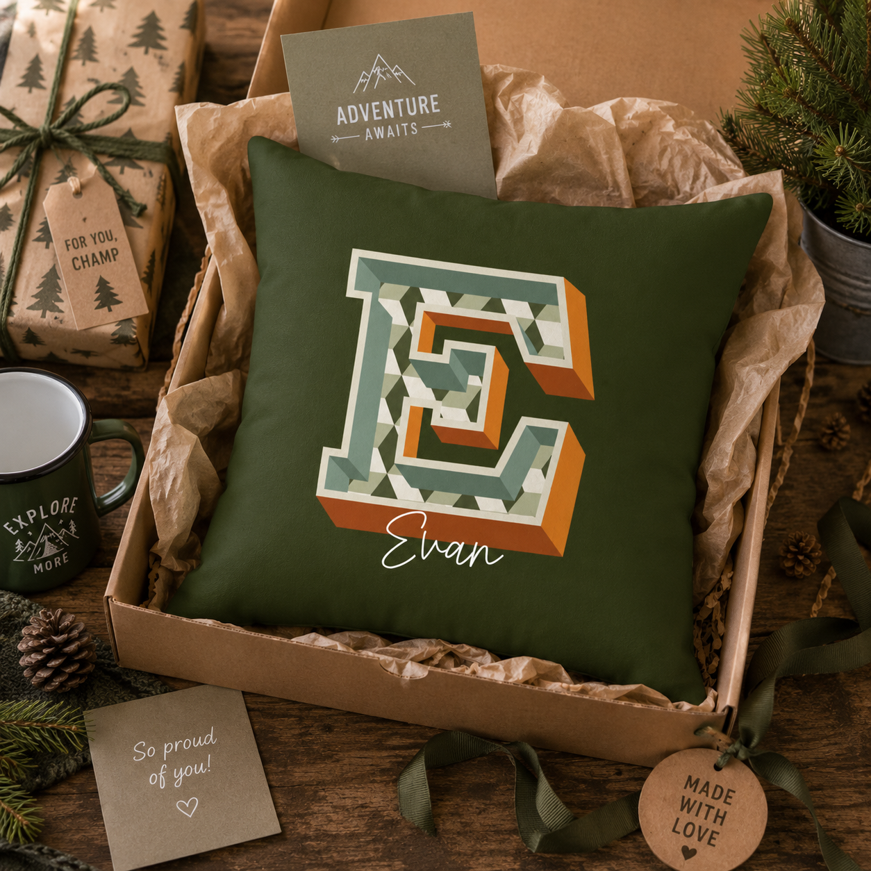 Personalized Initial E Pillow for Him - Custom Name Home Decor