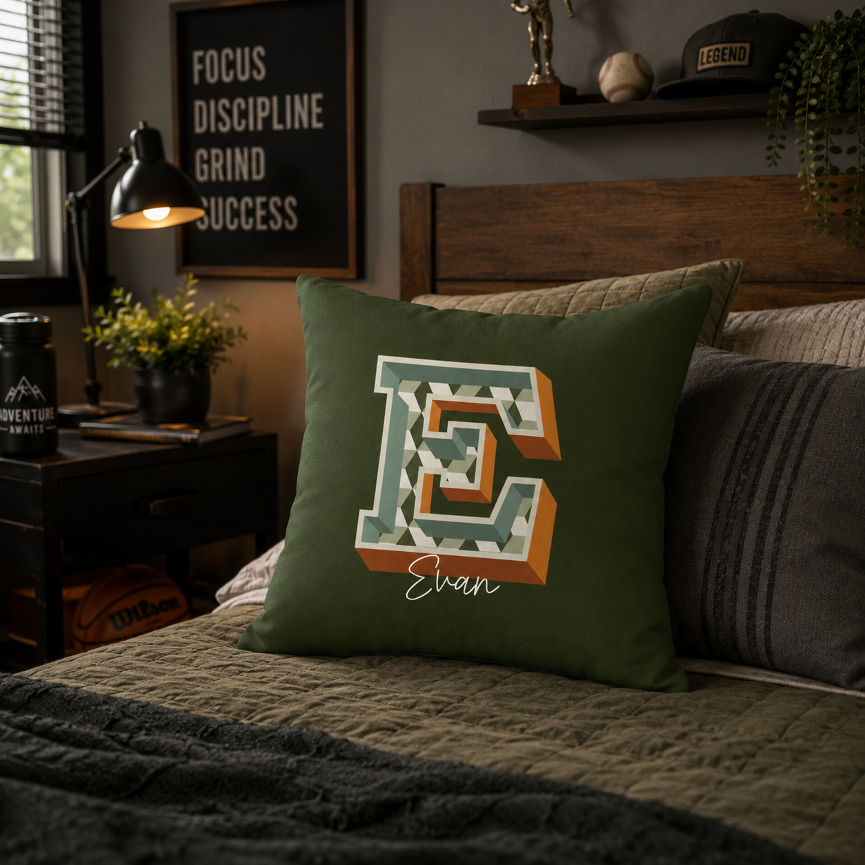 Personalized Initial E Pillow for Him - Custom Name Home Decor