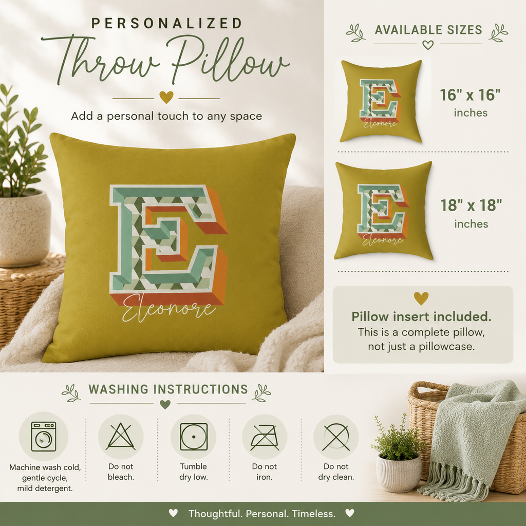 Personalized Initial E Pillow for Her - Custom Name Home Decor