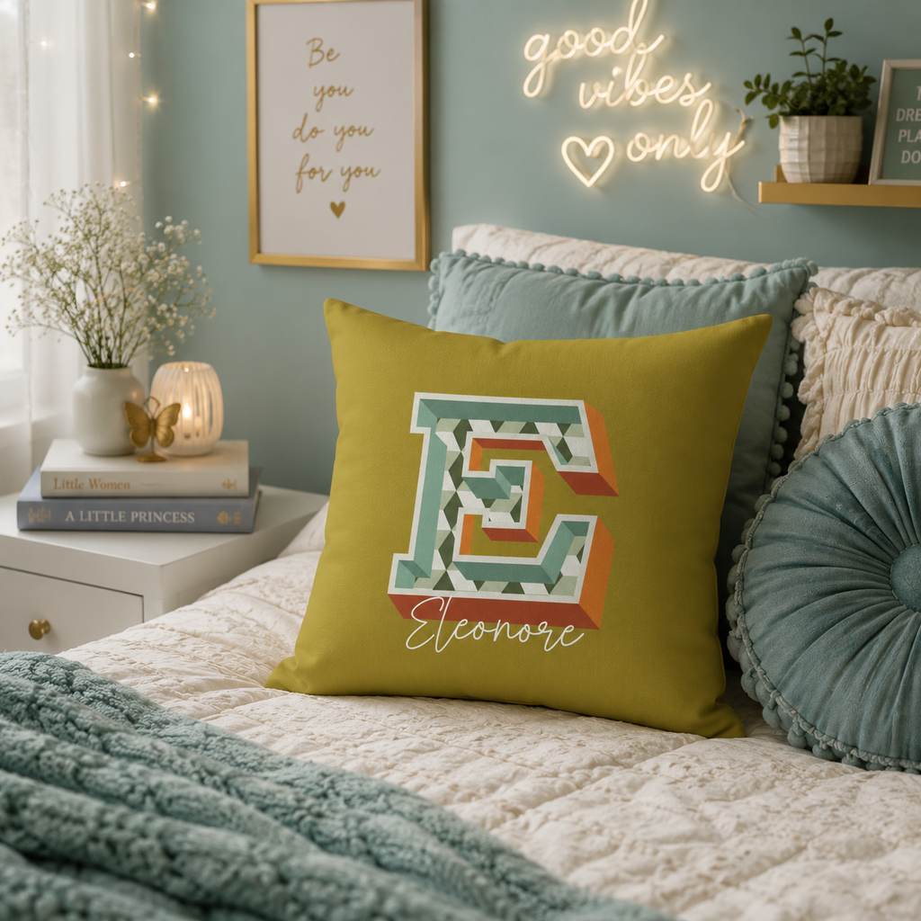 Personalized Initial E Pillow for Her - Custom Name Home Decor