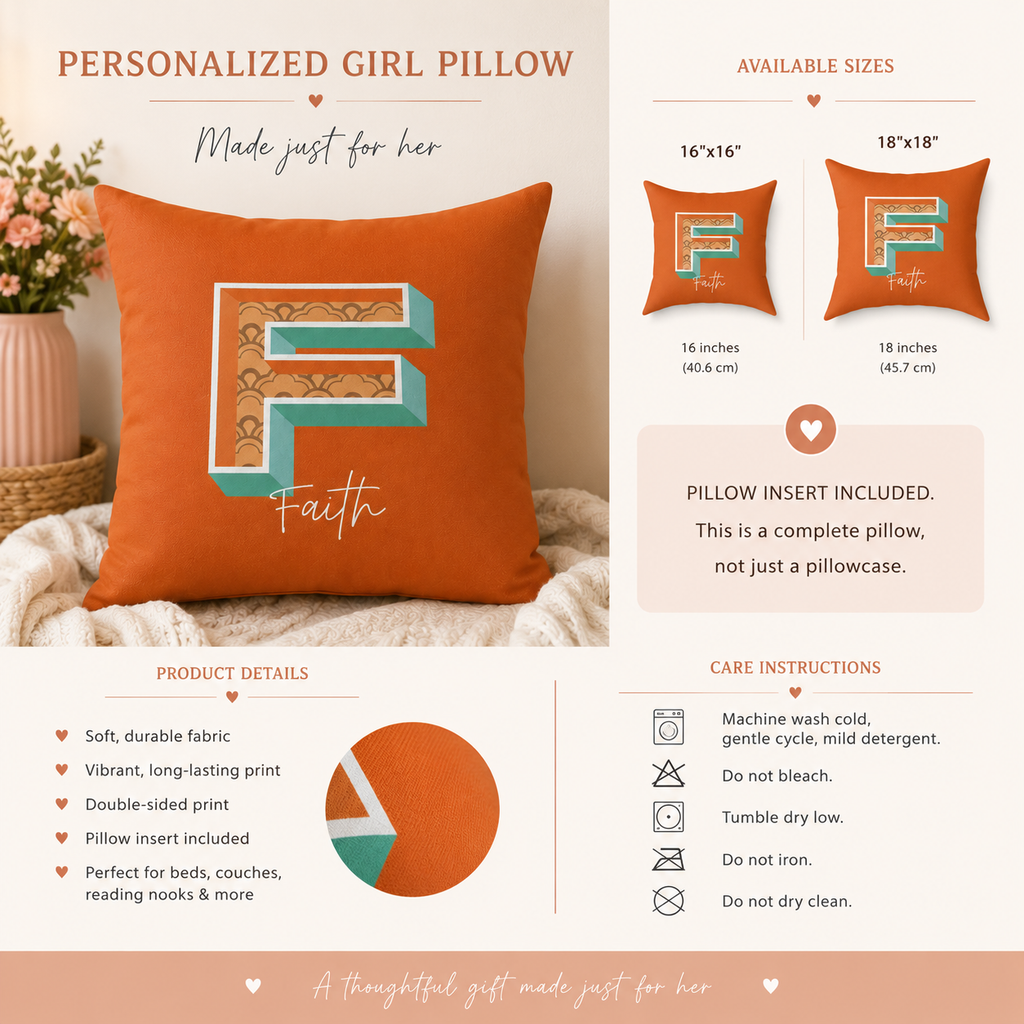 Personalized Initial F Pillow for Her - Custom Name Home Decor