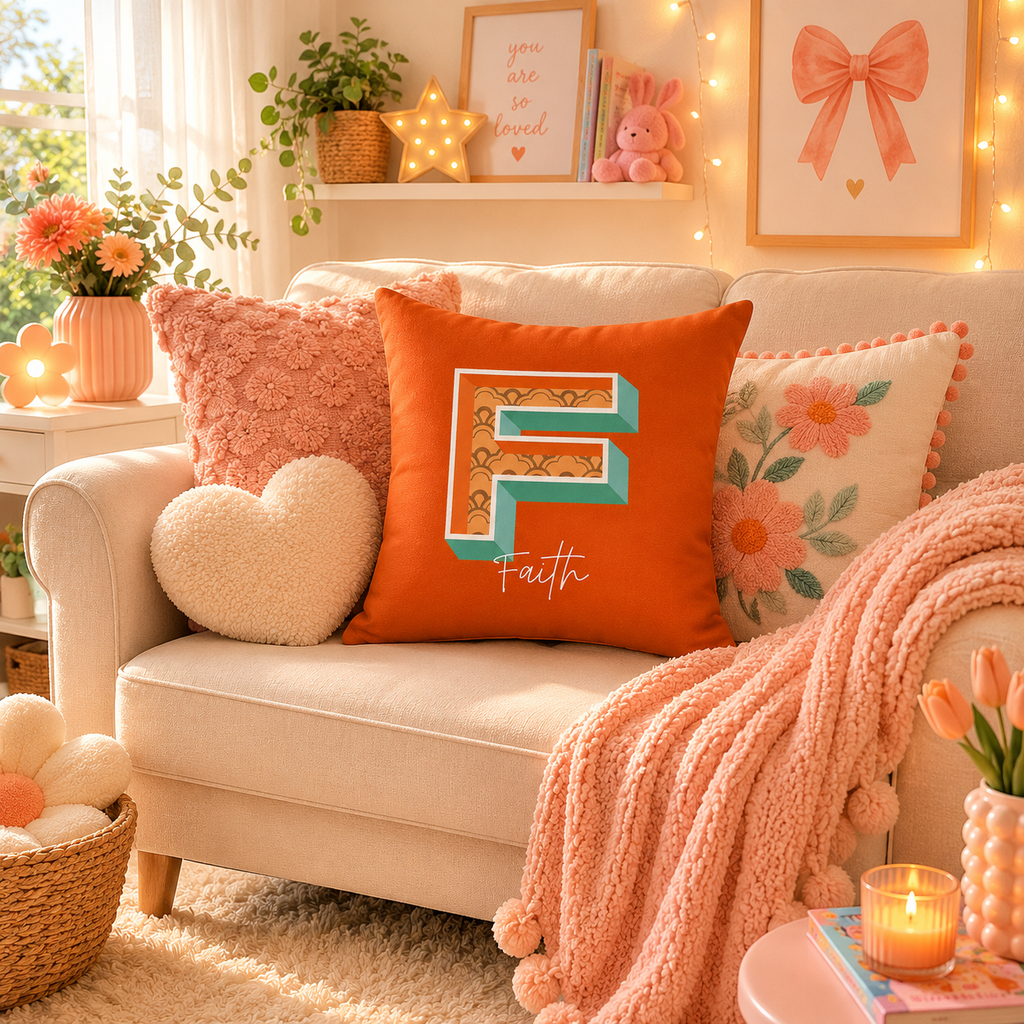 Personalized Initial F Pillow for Her - Custom Name Home Decor