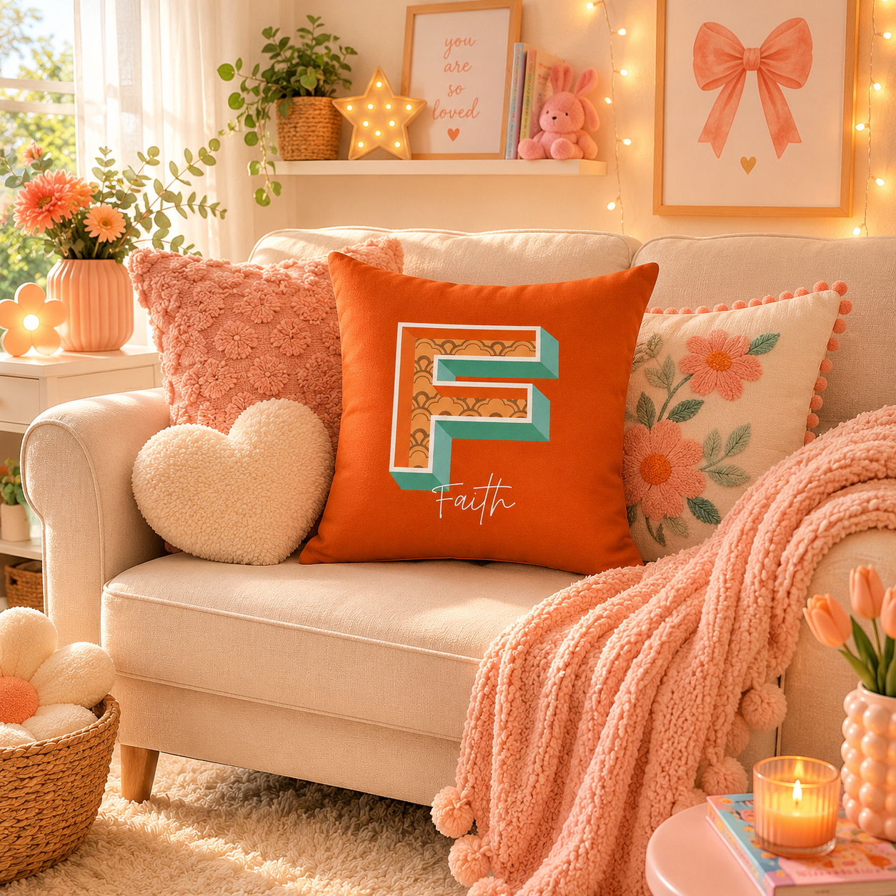 Personalized Initial F Pillow for Her - Custom Name Home Decor
