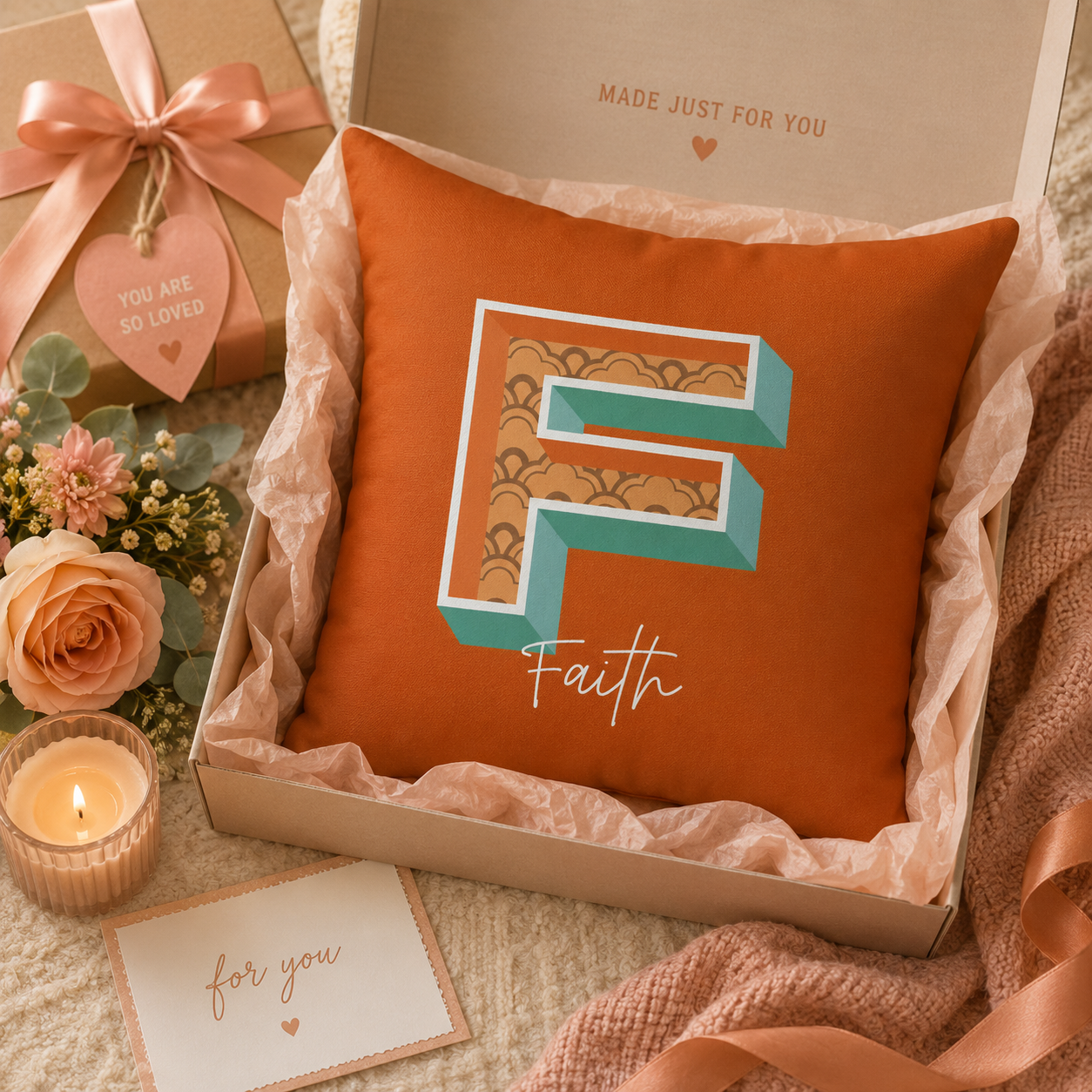 Personalized Initial F Pillow for Her - Custom Name Home Decor