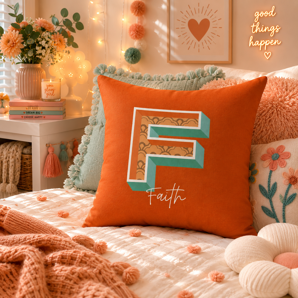 Personalized Initial F Pillow for Her - Custom Name Home Decor