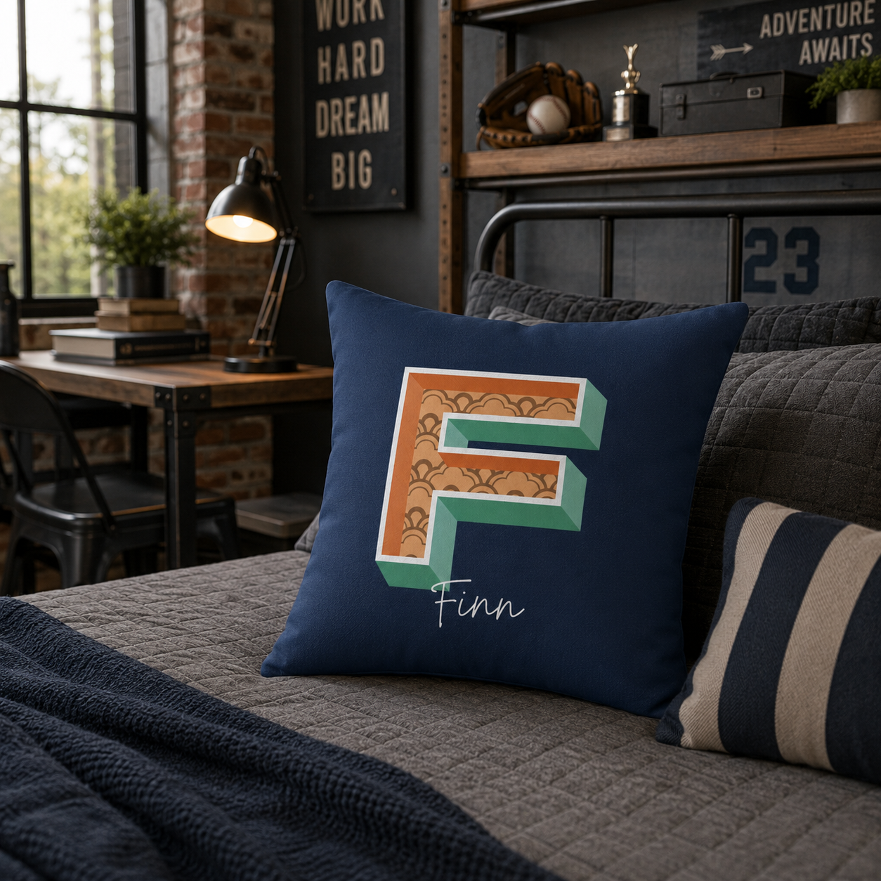 Personalized Initial F Pillow for Him - Custom Name Home Decor