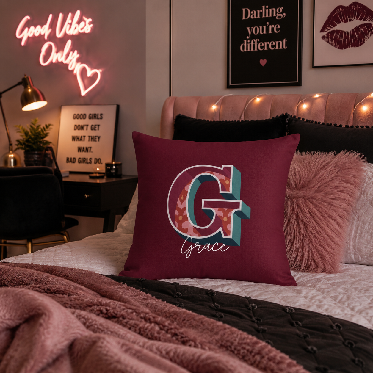 Personalized Initial G Pillow for Her - Custom Name Home Decor