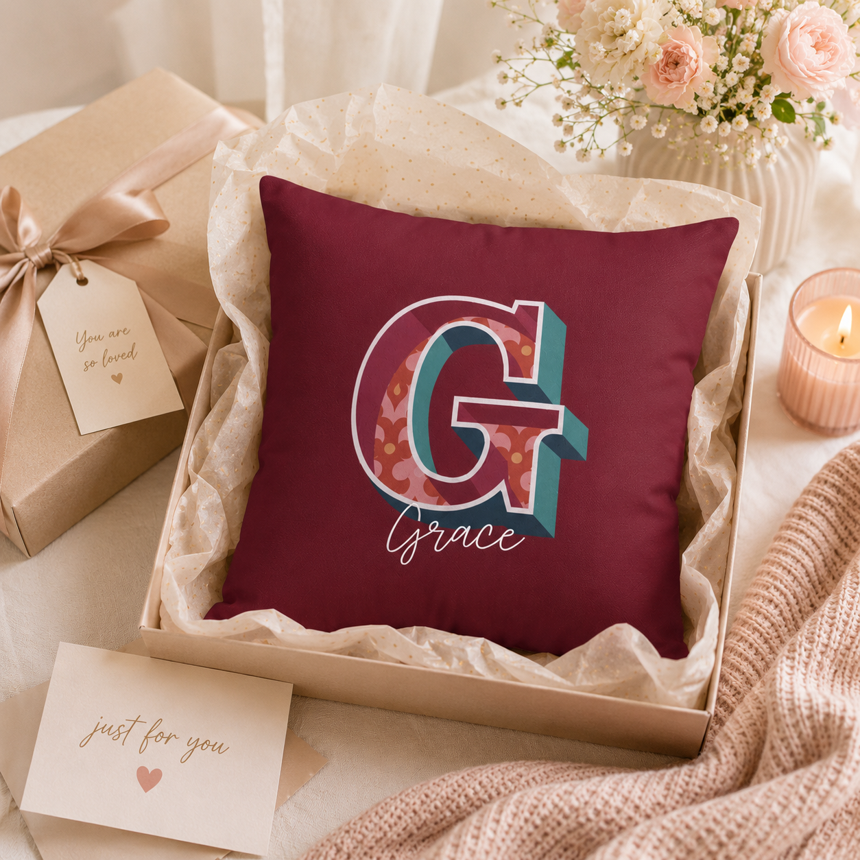 Personalized Initial G Pillow for Her - Custom Name Home Decor