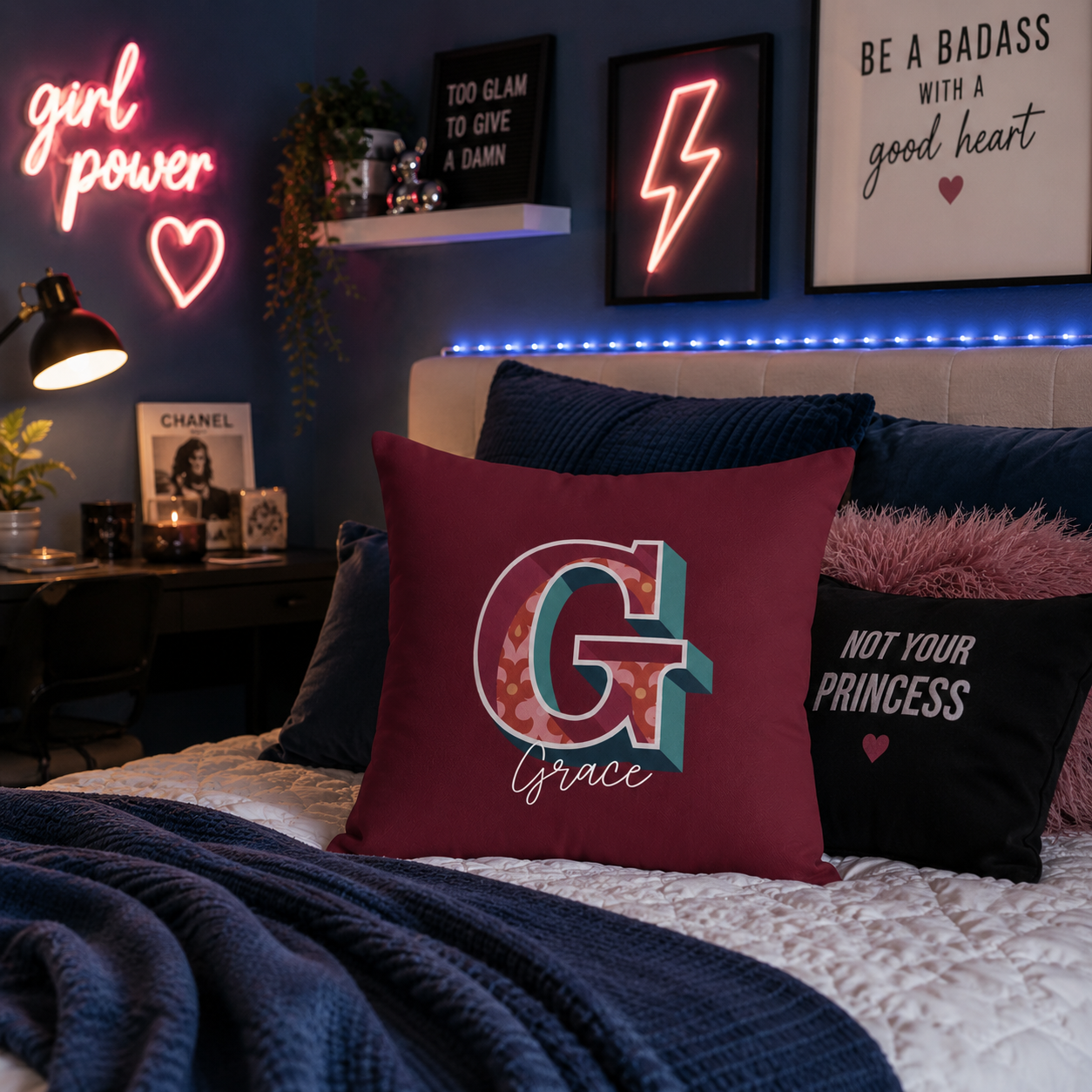 Personalized Initial G Pillow for Her - Custom Name Home Decor