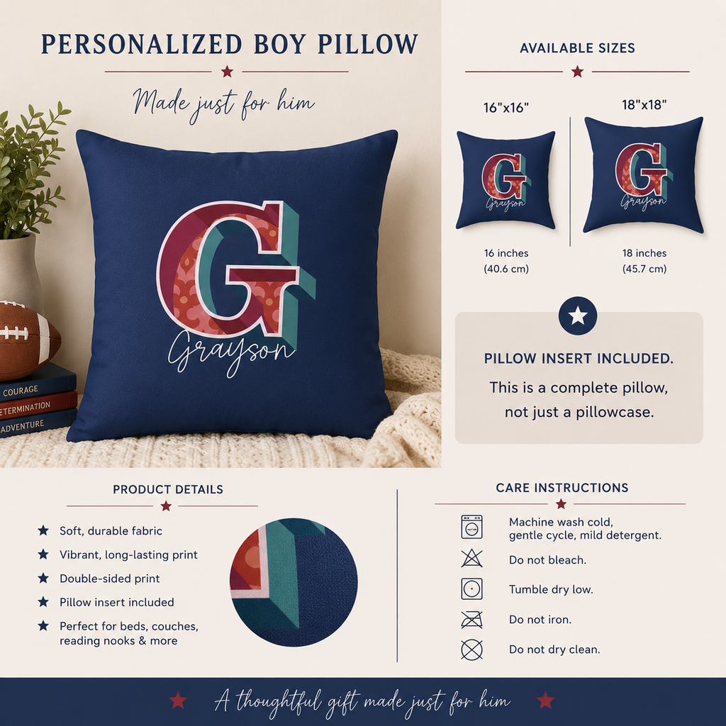 Personalized Initial G Pillow for Him - Custom Name Home Decor