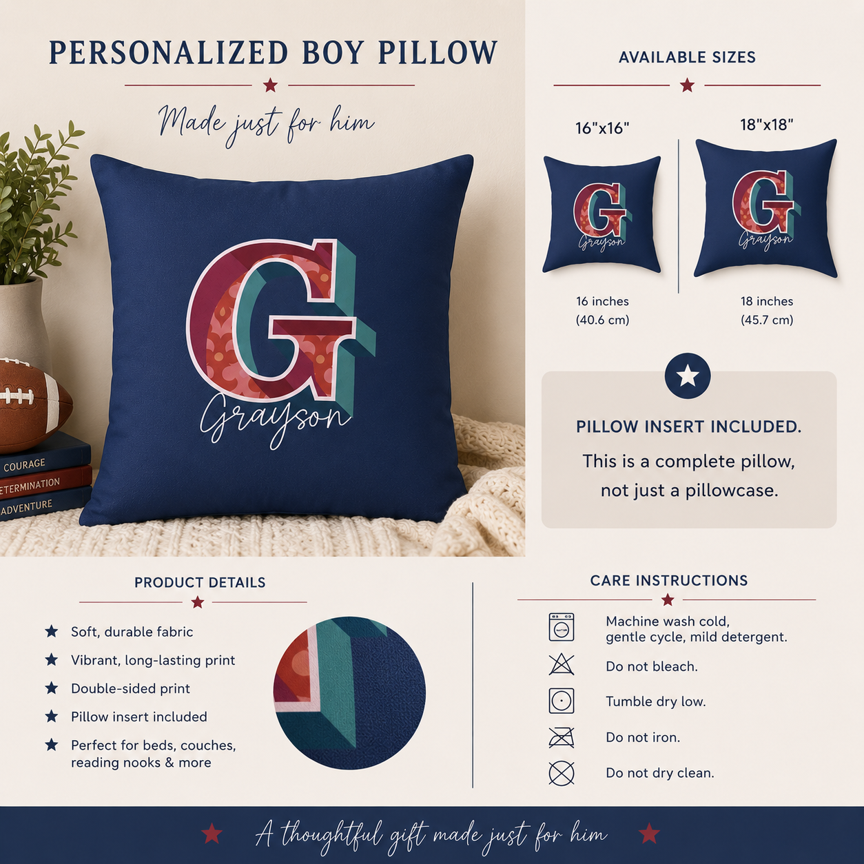 Personalized Initial G Pillow for Him - Custom Name Home Decor
