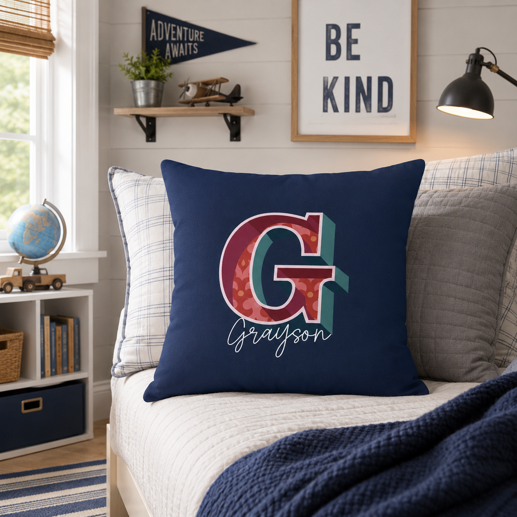 Personalized Initial G Pillow for Him - Custom Name Home Decor