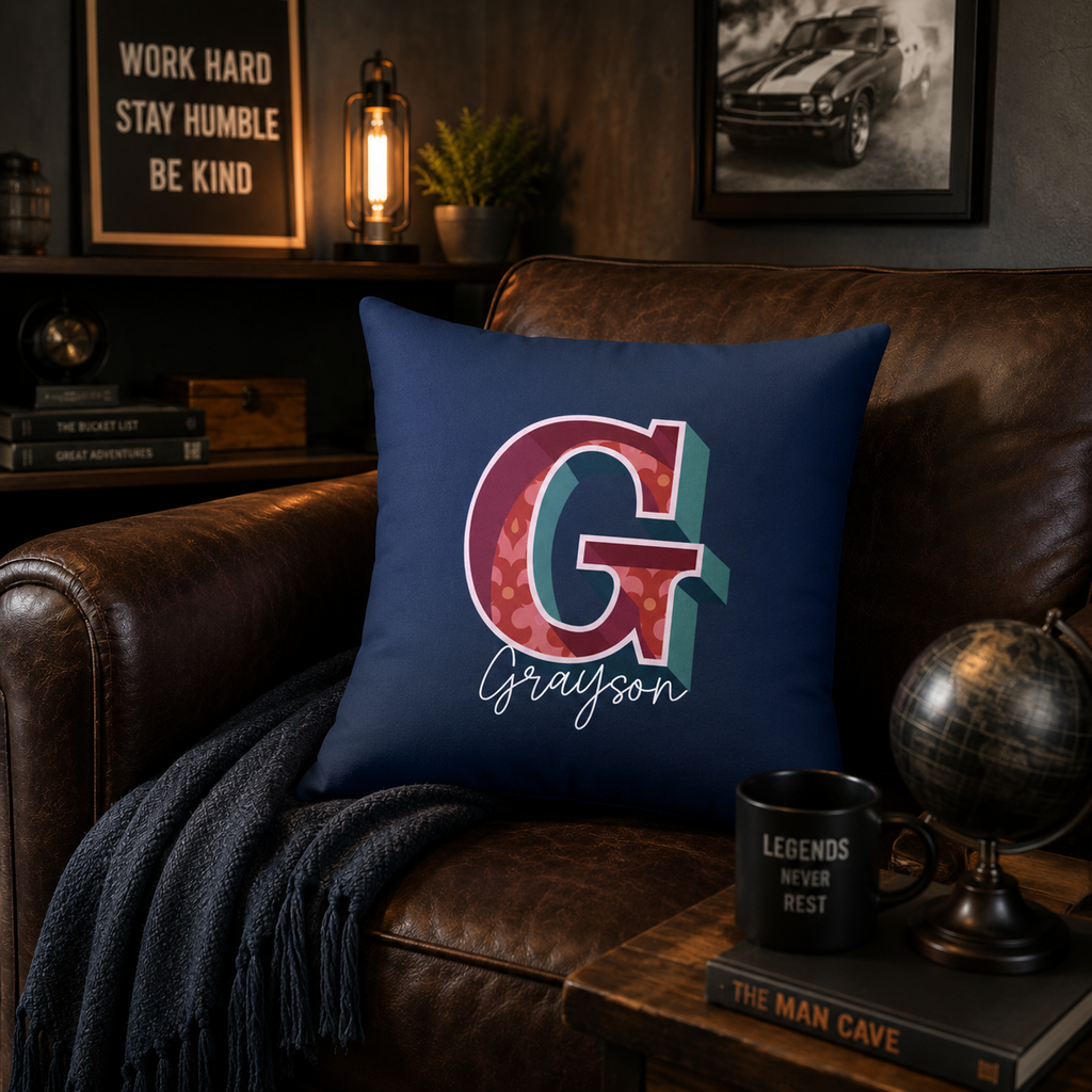 Personalized Initial G Pillow for Him - Custom Name Home Decor