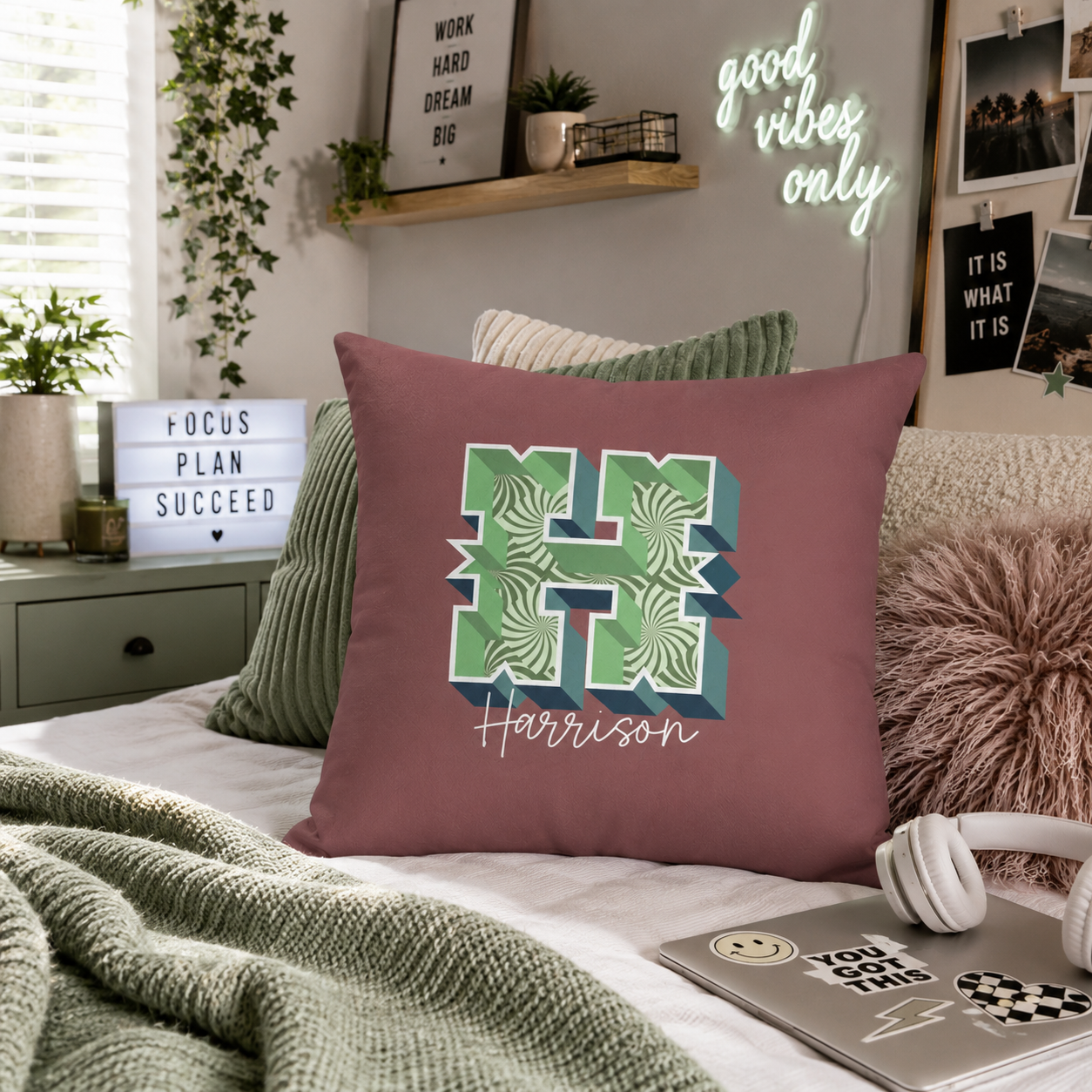 Personalized Initial H Pillow for Him - Custom Name Home Decor
