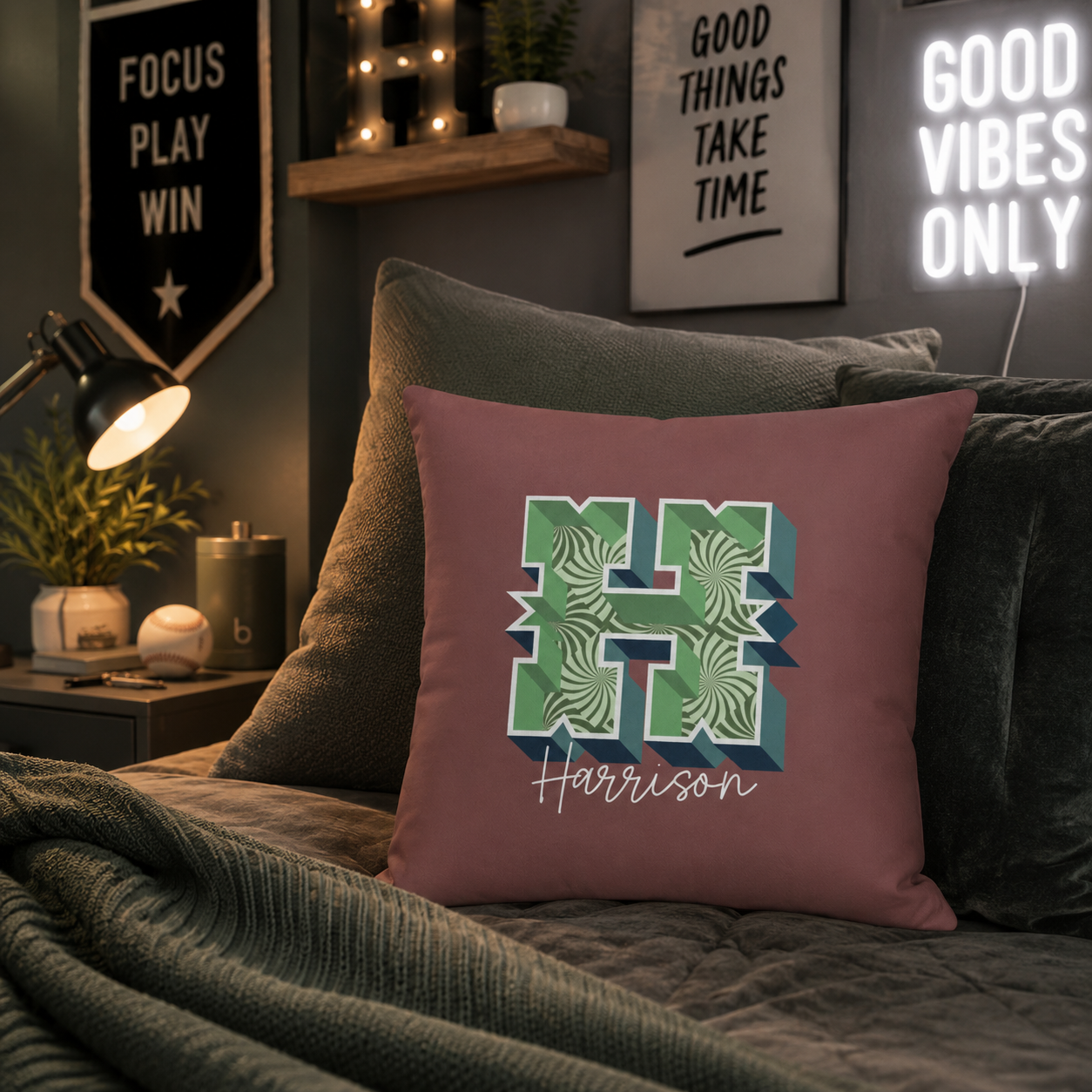 Personalized Initial H Pillow for Him - Custom Name Home Decor