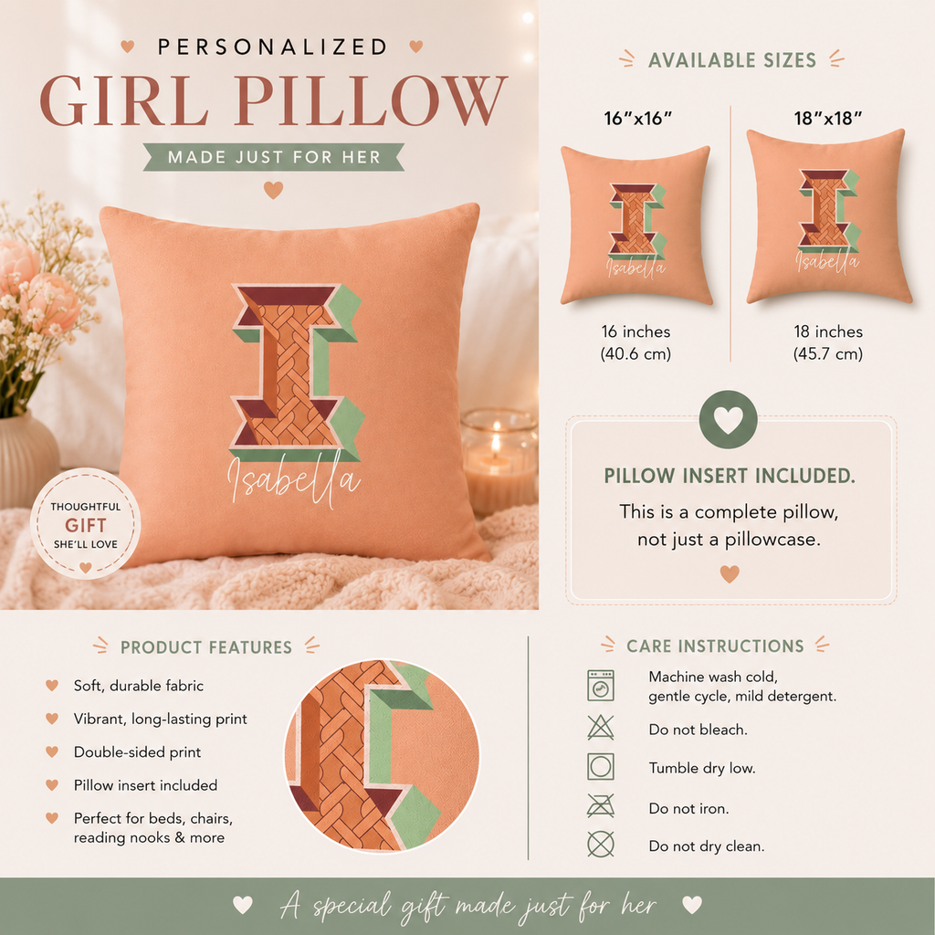 Personalized Initial I Pillow for Her - Custom Name Home Decor