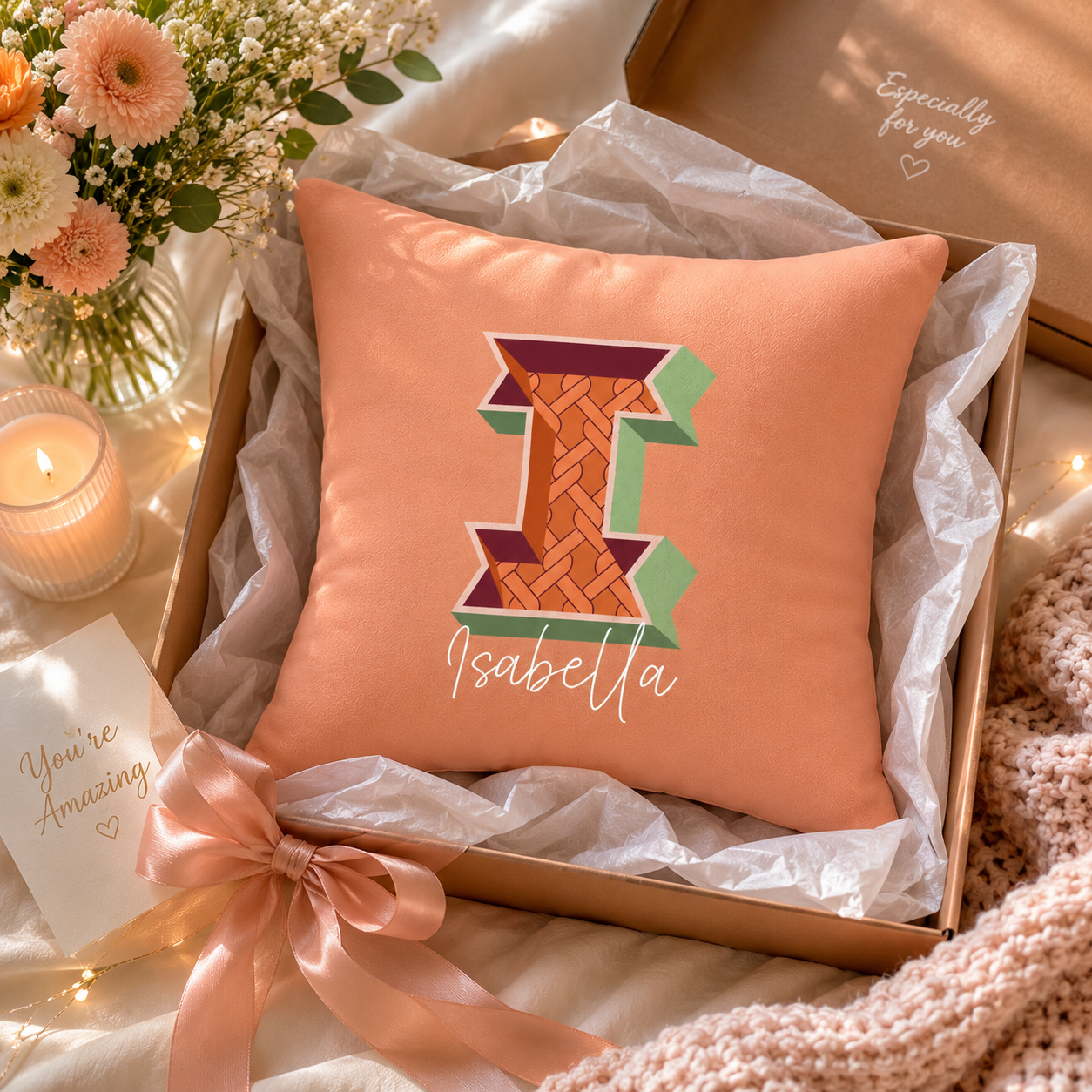 Personalized Initial I Pillow for Her - Custom Name Home Decor