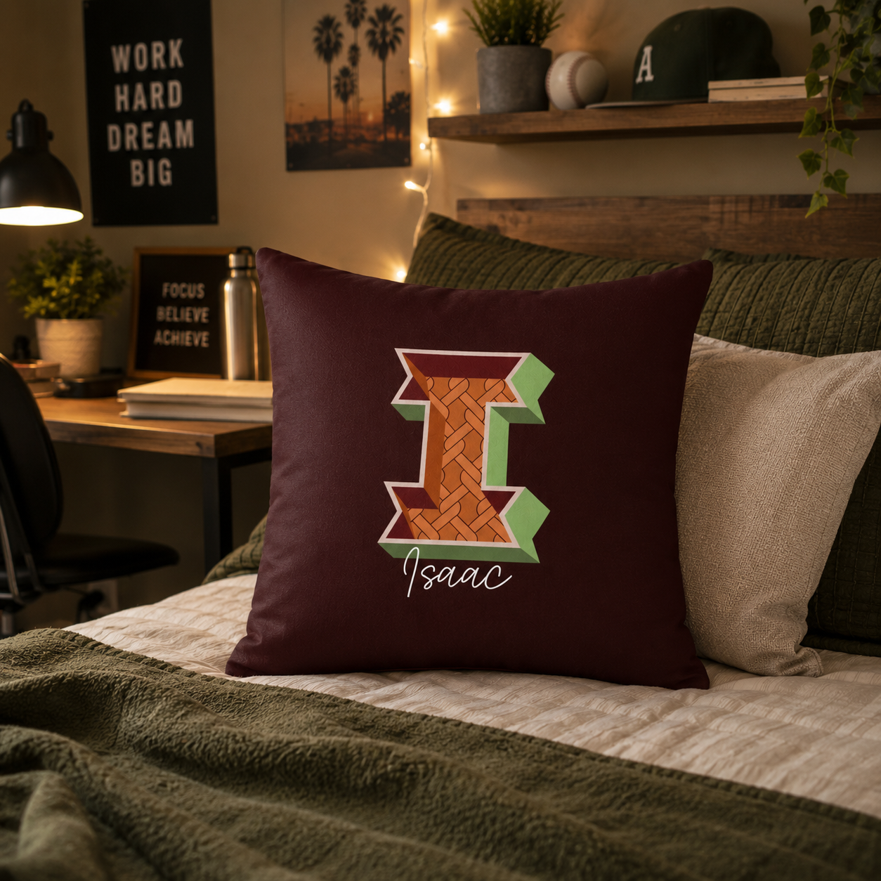 Personalized Initial I Pillow for Him - Custom Name Home Decor