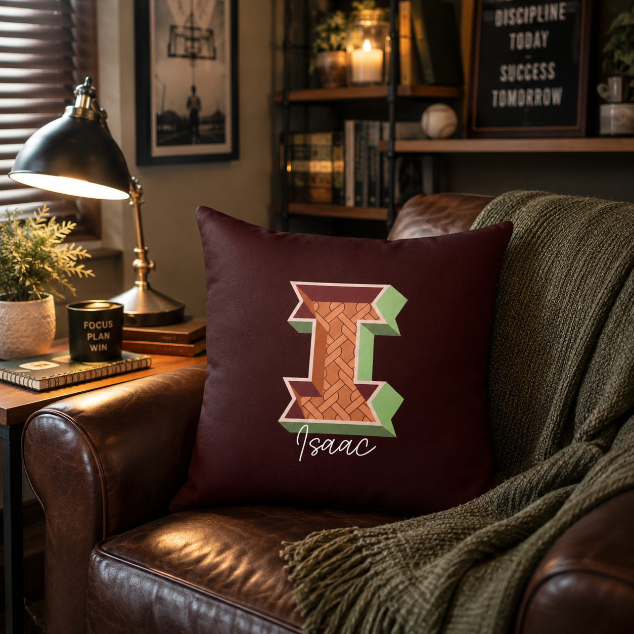 Personalized Initial I Pillow for Him - Custom Name Home Decor