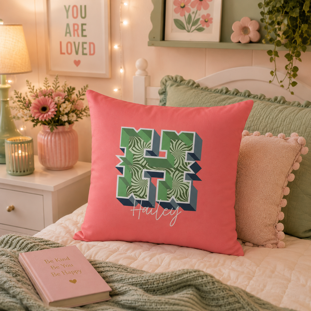 Personalized Initial H Pillow for Her - Custom Name Home Decor
