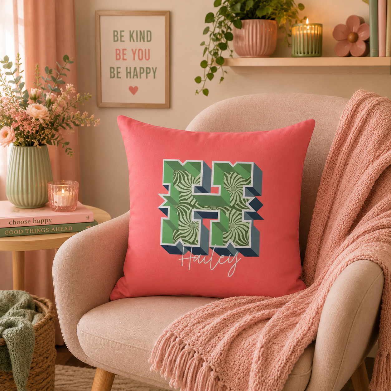 Personalized Initial H Pillow for Her - Custom Name Home Decor