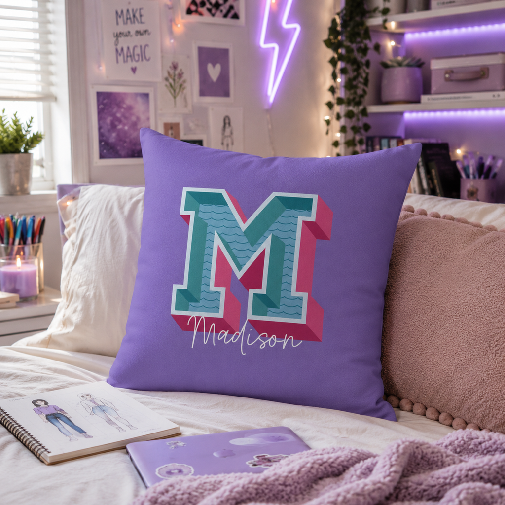 Personalized Initial M Pillow for Her - Custom Name Home Decor