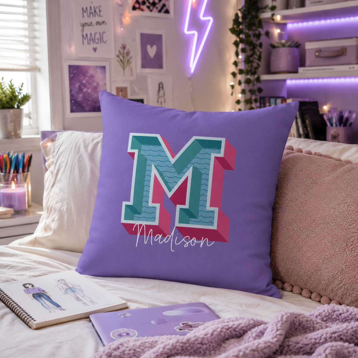 Personalized Initial M Pillow for Her - Custom Name Home Decor