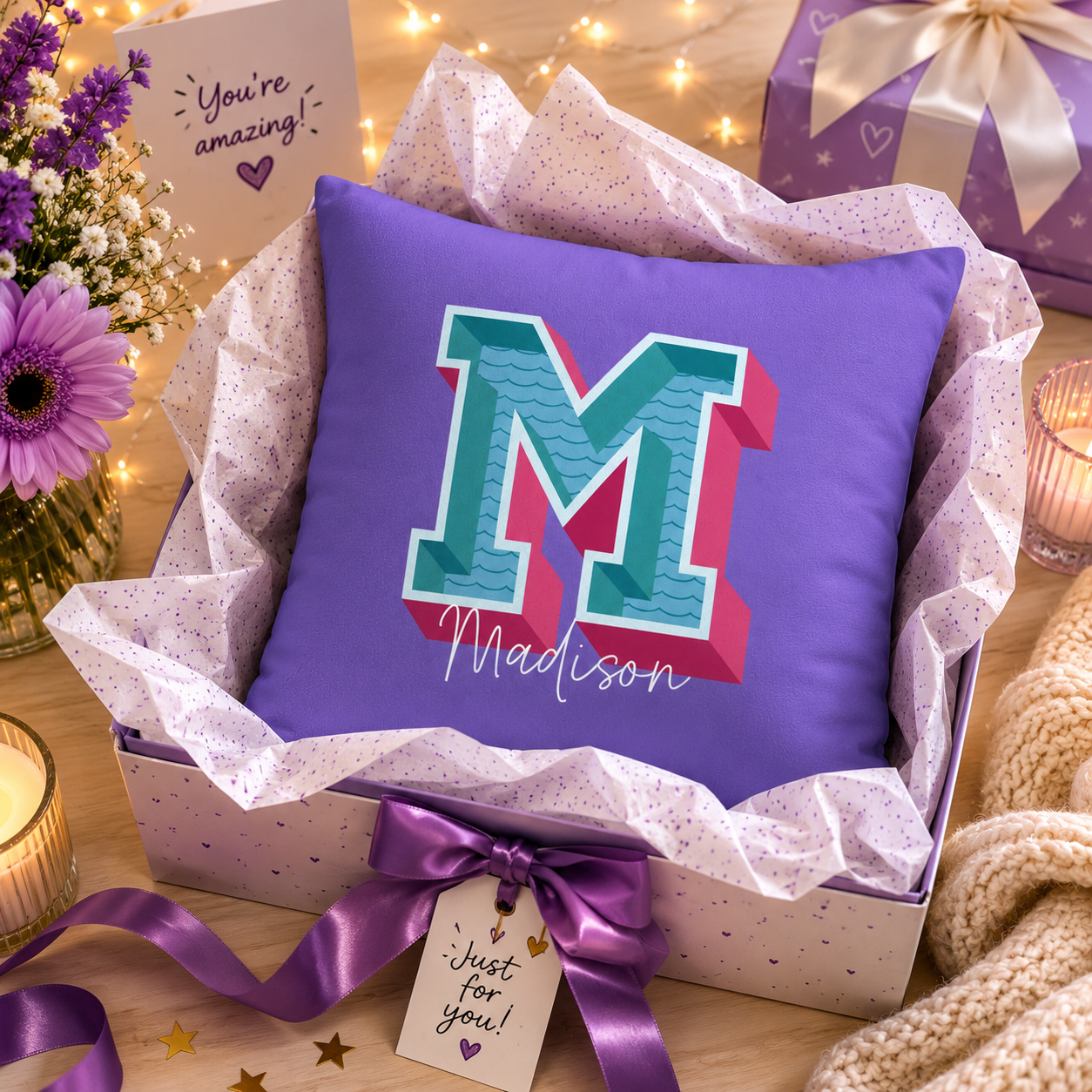 Personalized Initial M Pillow for Her - Custom Name Home Decor