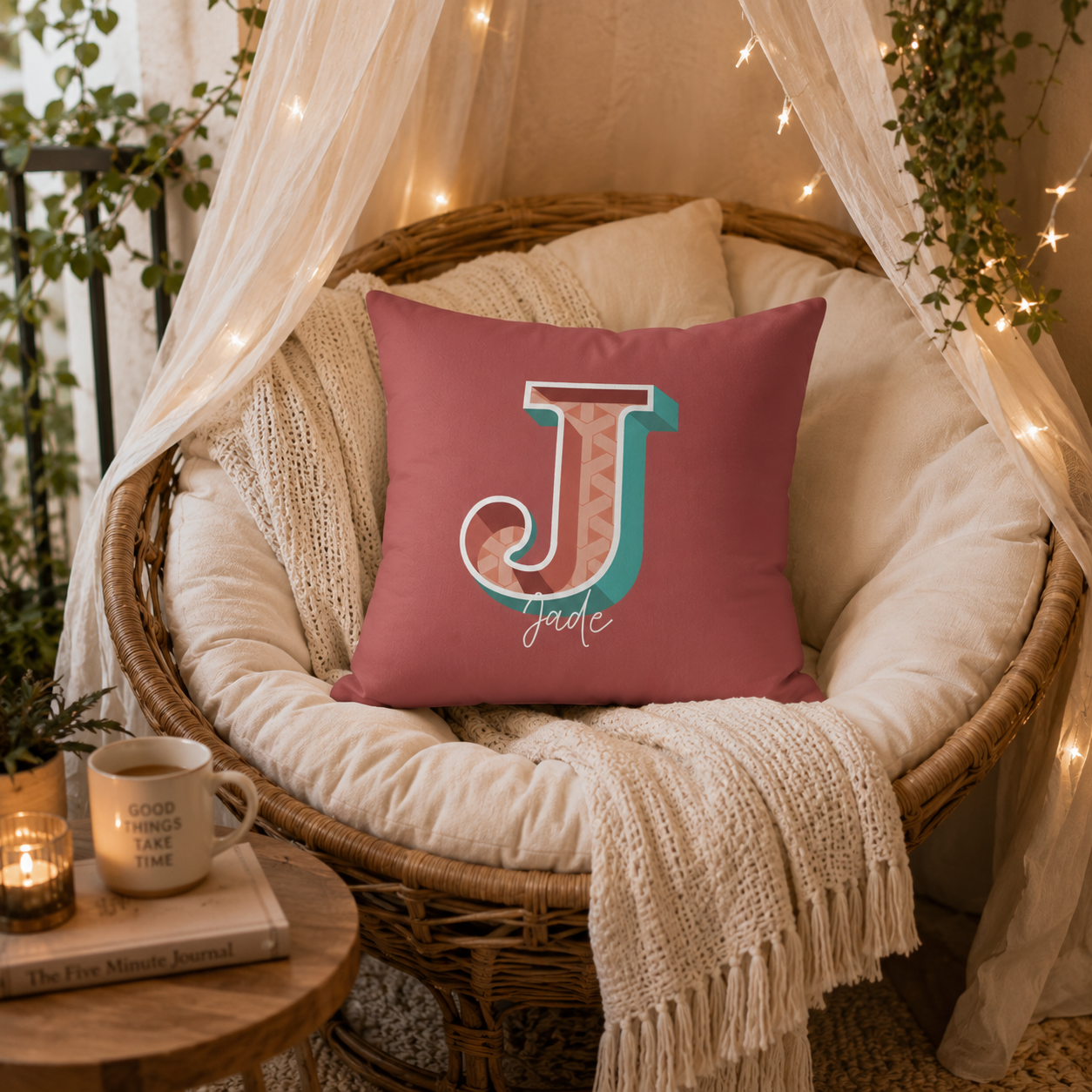 Personalized Initial J Pillow for Her - Custom Name Home Decor