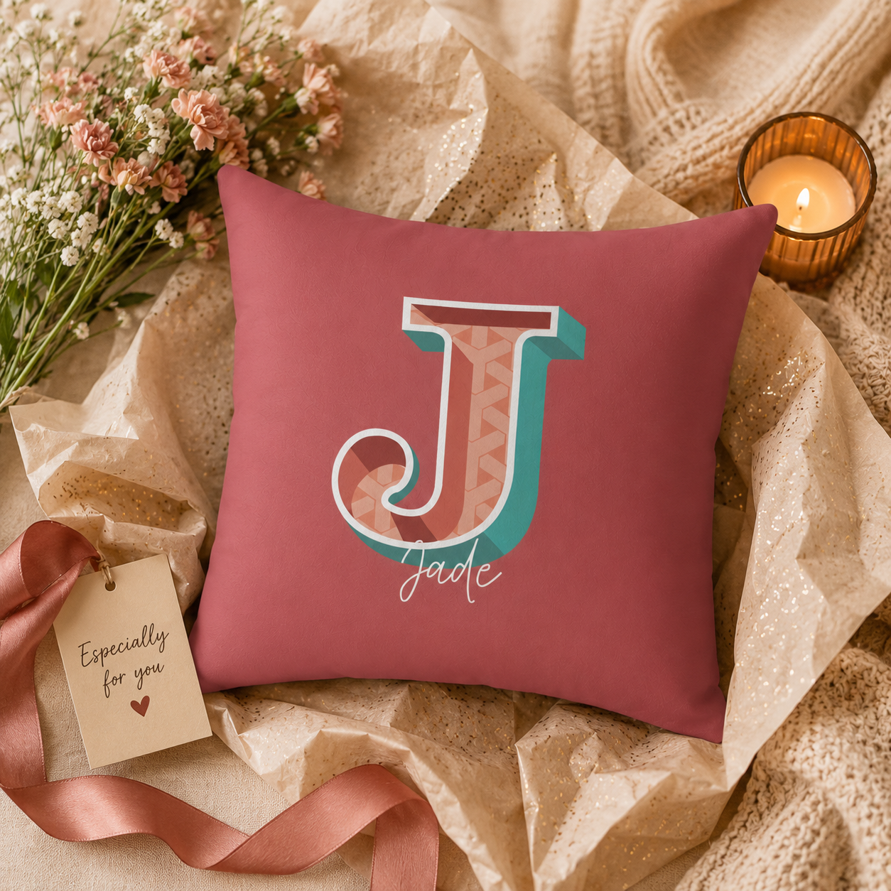 Personalized Initial J Pillow for Her - Custom Name Home Decor