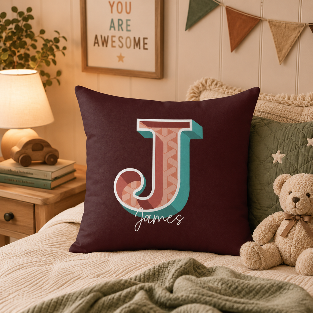 Personalized Initial J Pillow for Him - Custom Name Home Decor