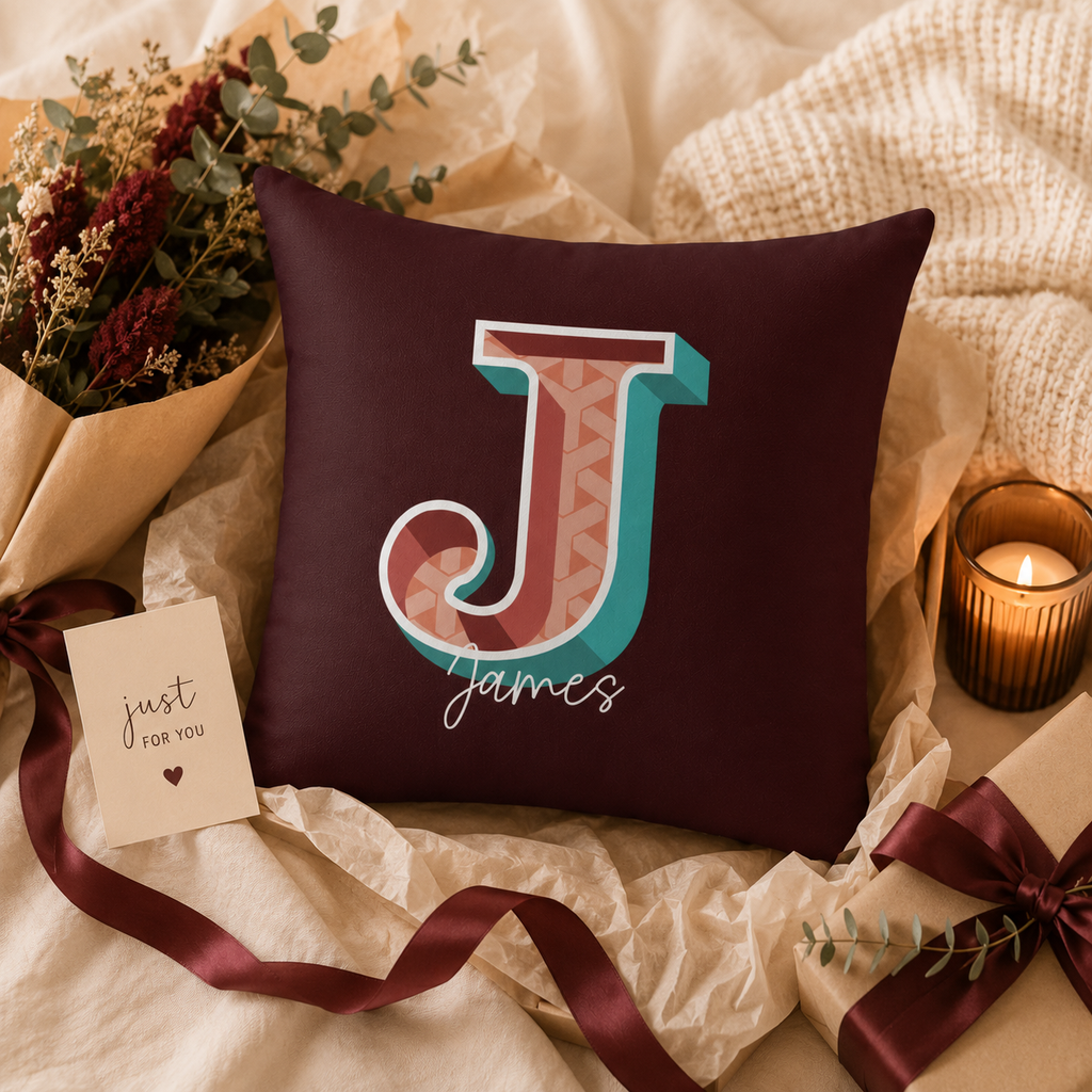 Personalized Initial J Pillow for Him - Custom Name Home Decor