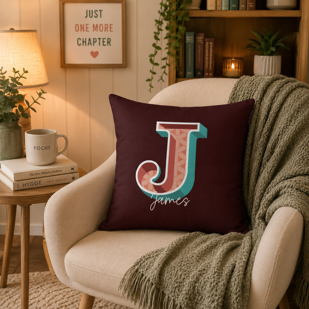 Personalized Initial J Pillow for Him - Custom Name Home Decor