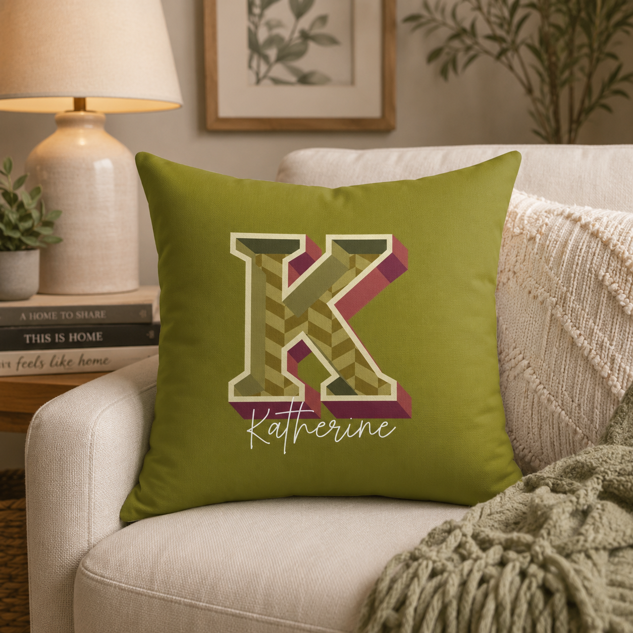 Personalized Initial K Pillow for Her - Custom Name Home Decor