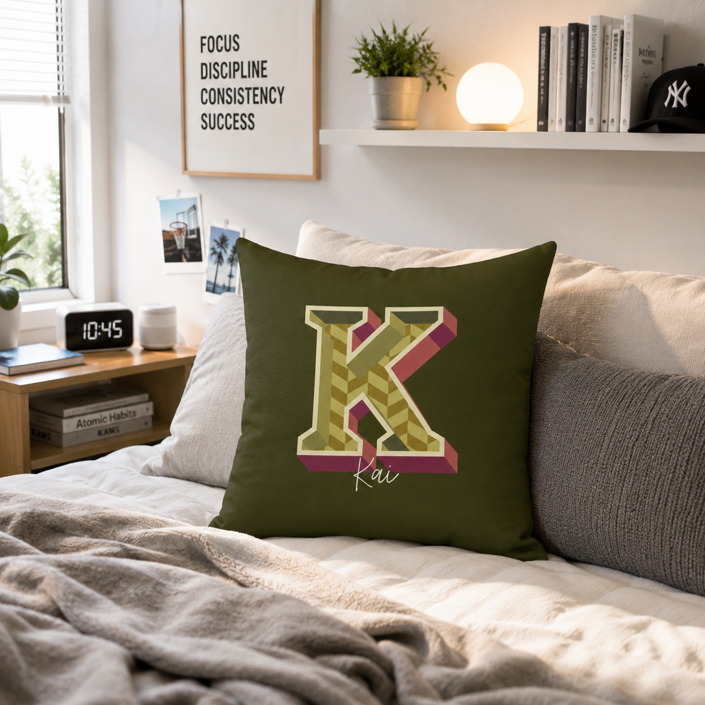 Personalized Initial K Pillow for Him - Custom Name Home Decor