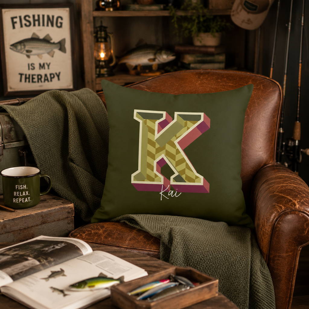 Personalized Initial K Pillow for Him - Custom Name Home Decor