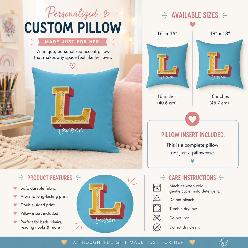 Personalized Initial L Pillow for Her - Custom Name Home Decor