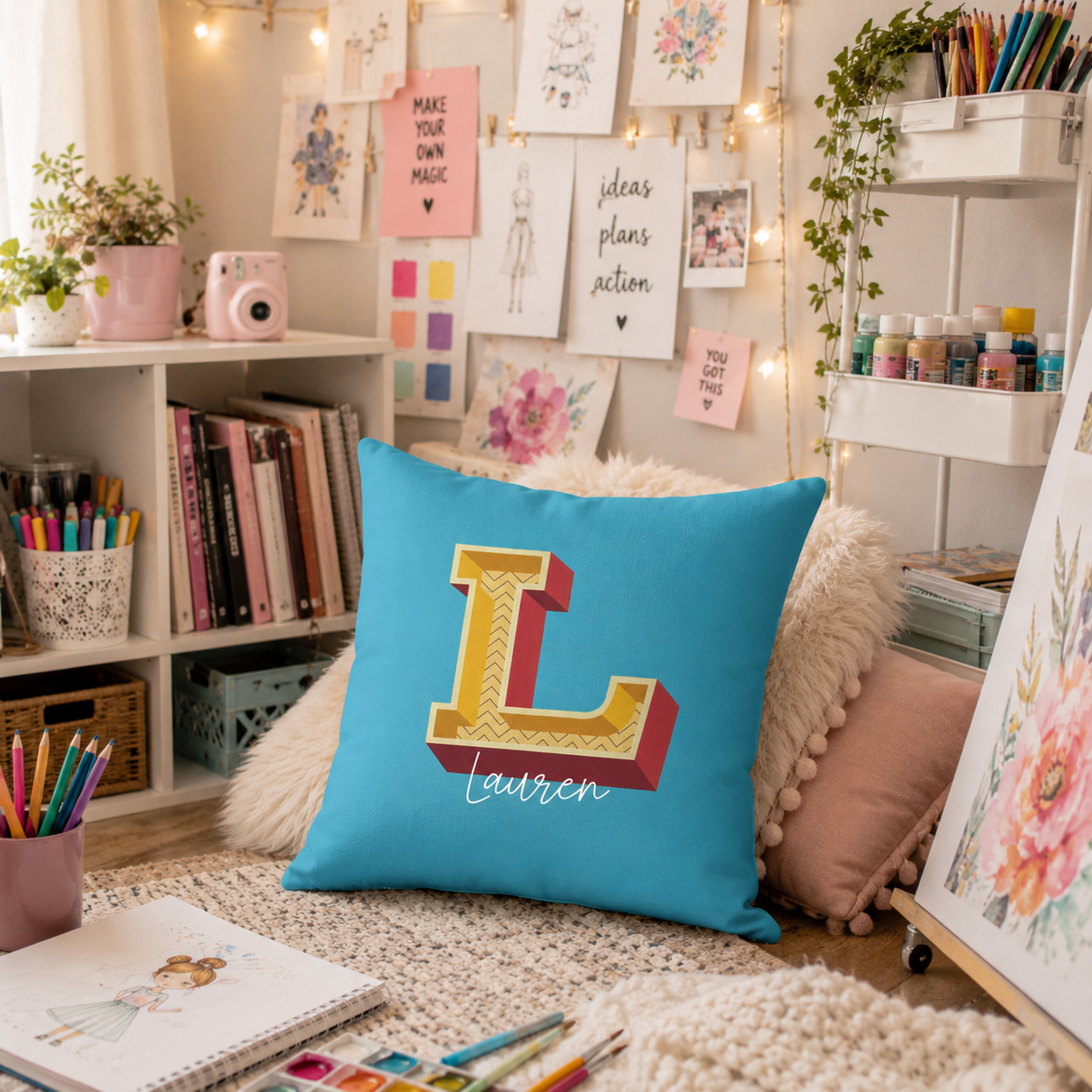 Personalized Initial L Pillow for Her - Custom Name Home Decor